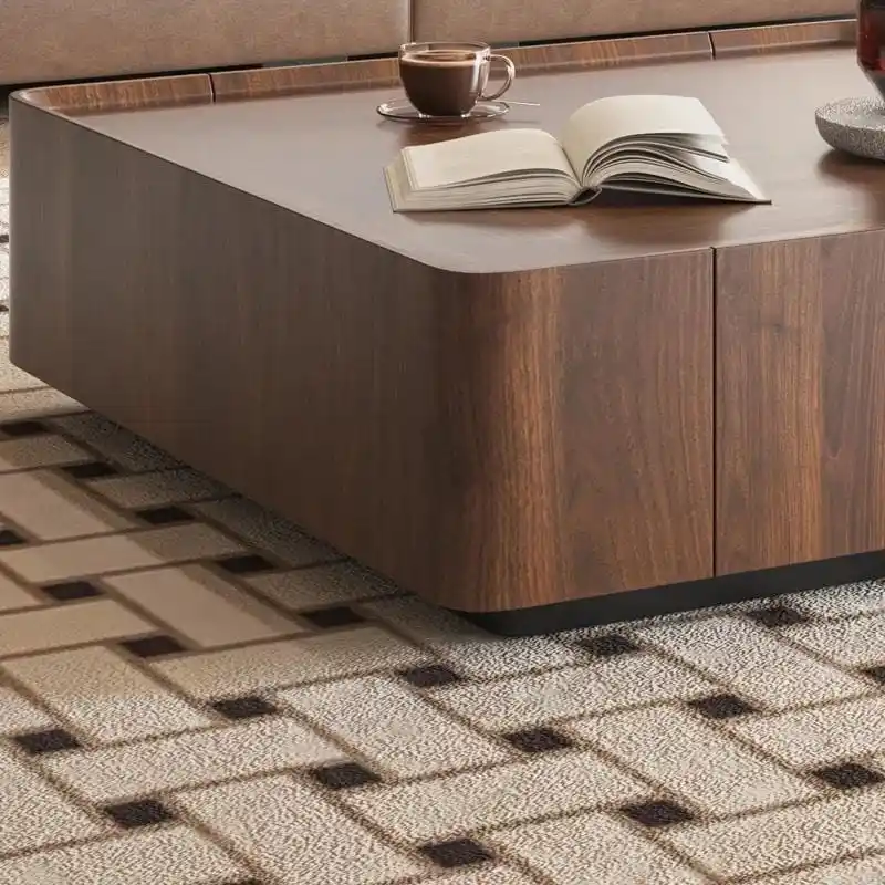 Industrial Walnut Coffee Table with Hidden Drawers - 39.37x39.37x12.6