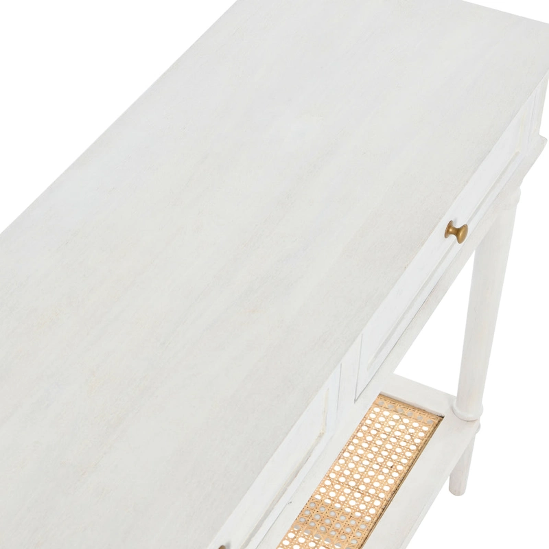 Acacia Wood Console Table with Cane Shelf