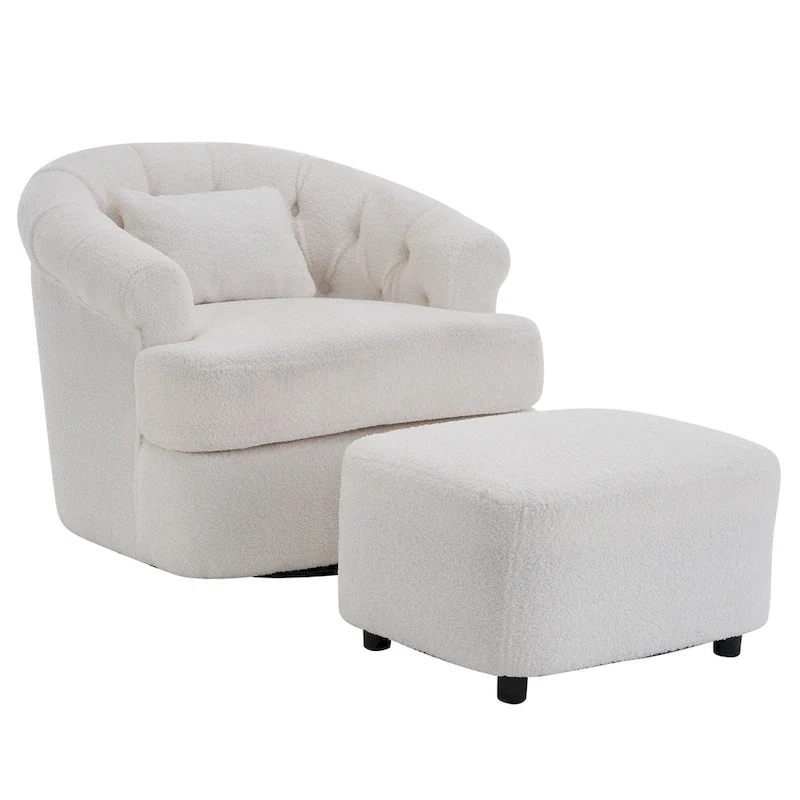 Velvet Swivel Chair with Ottoman, 360 Rotation & 300lb Capacity