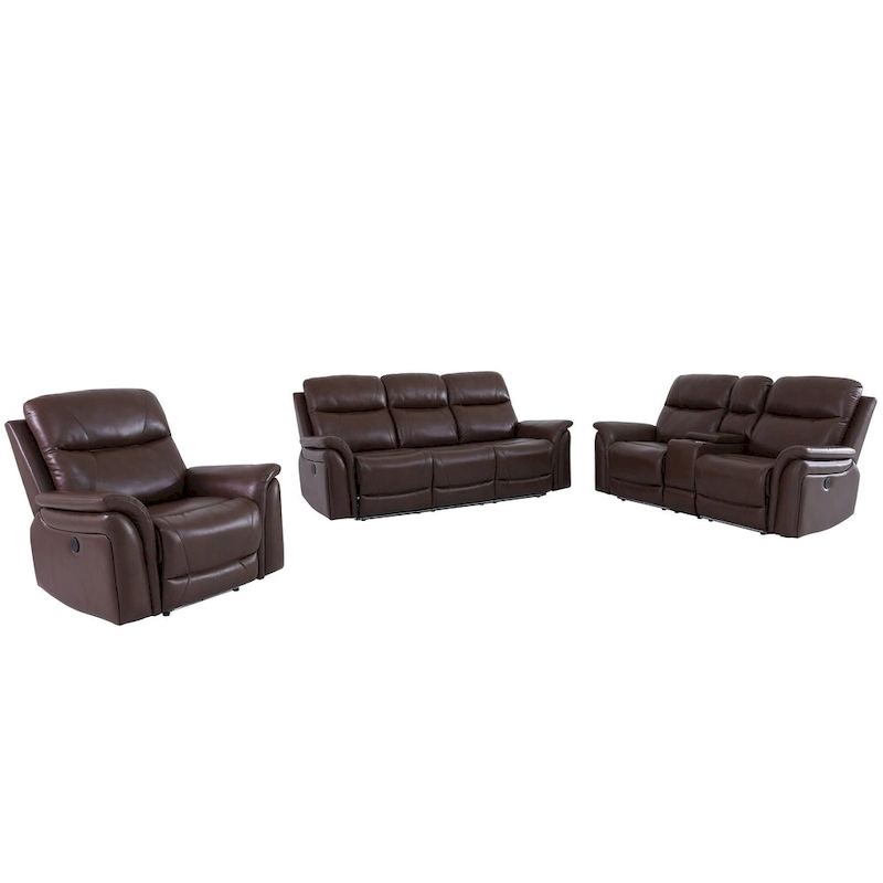 LED Breathing Leather 3-Piece Recliner Sofa Set for Living Room