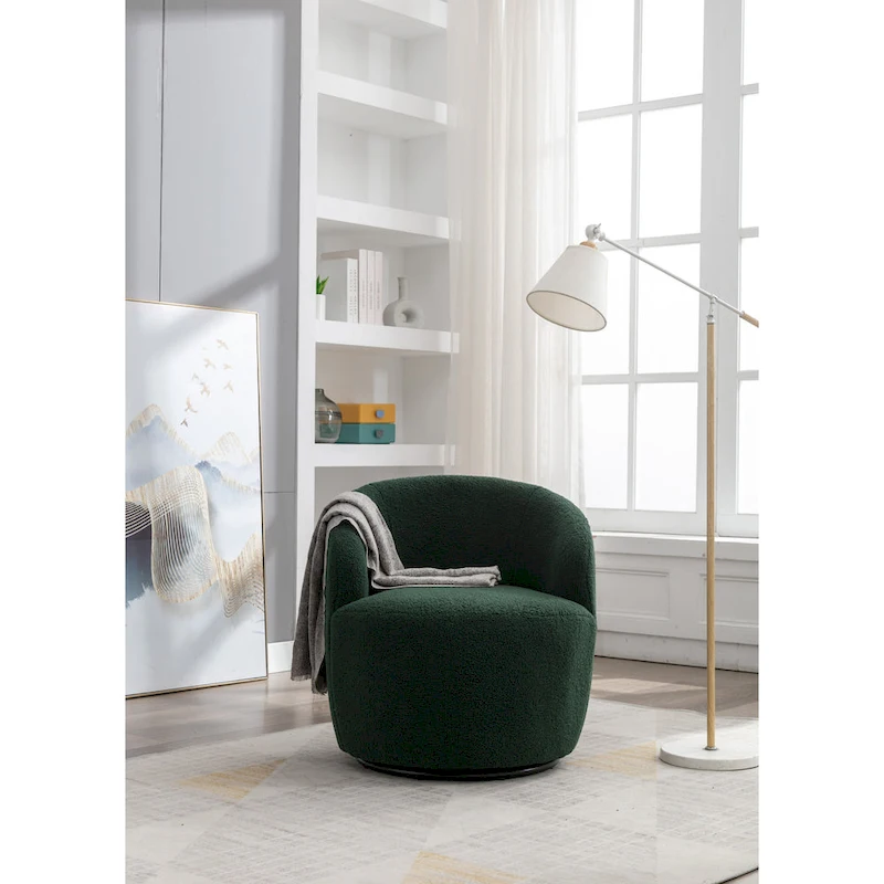 Green Modern 25.6 Swivel Barrel Chair with Metal Ring
