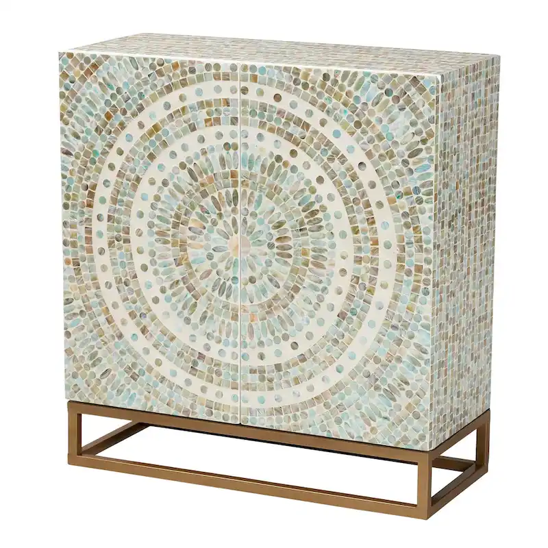 Pearl Inlay Storage Cabinet with Metal Base