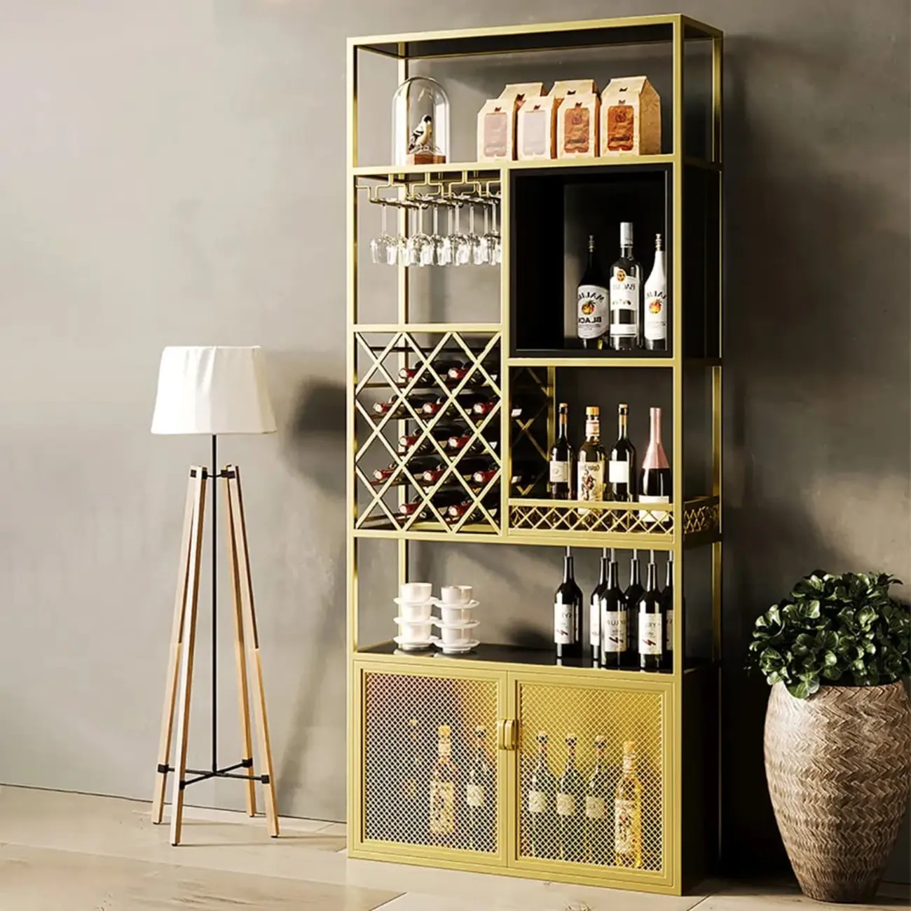 Freestanding Industrial Metal Eco-Board Floor Wine Rack Cabinet