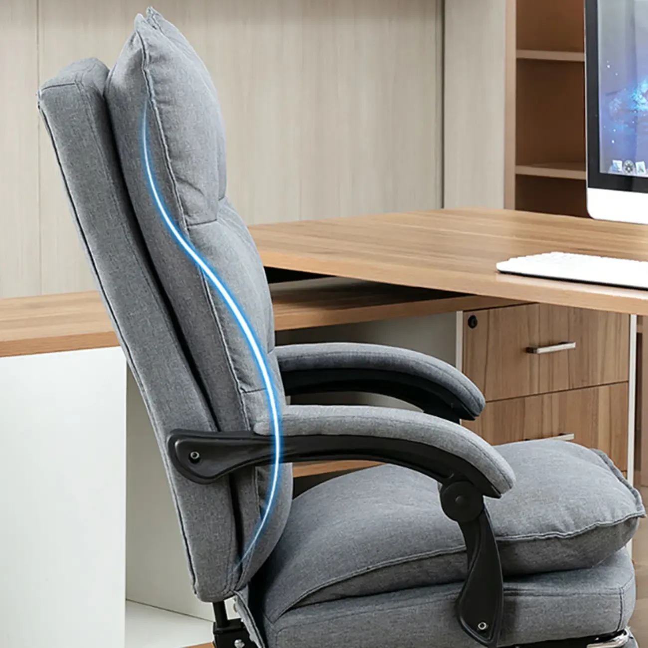 Modern Grey Fabric Office Chair with Footrest