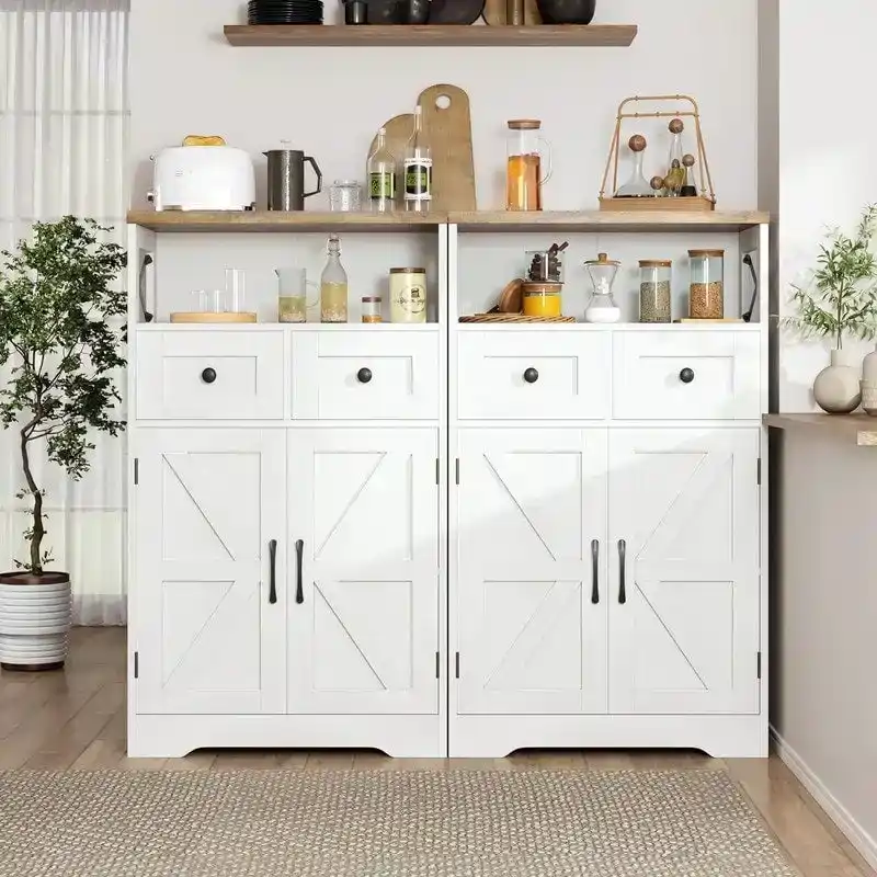 Freestanding Pantry Storage Cabinet with Doors & Drawers – Brown / White / Grey, Single