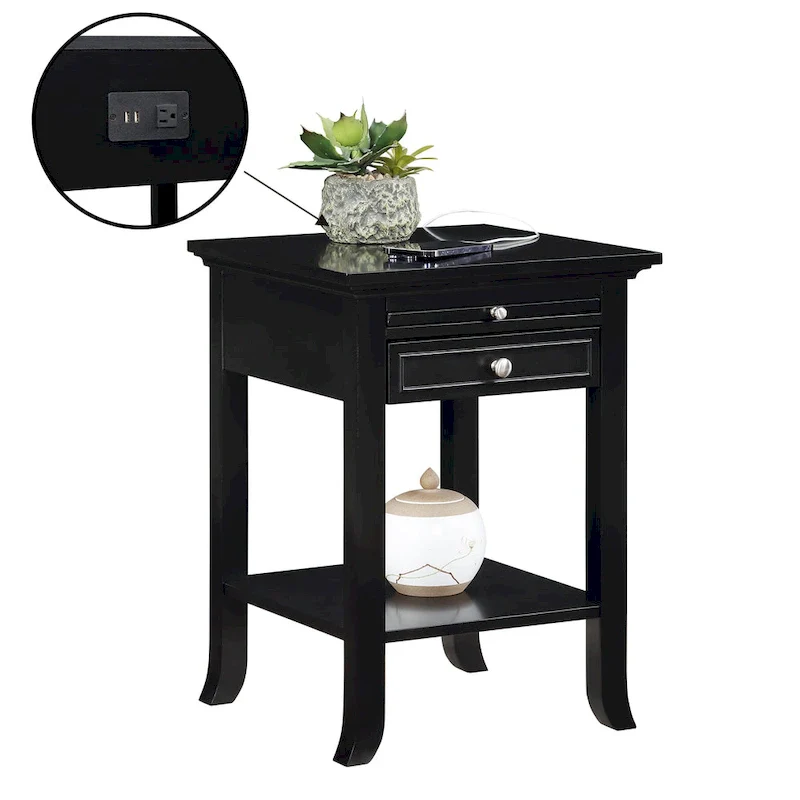 1 Drawer End Table with Charging Station and Pull-Out Shelf