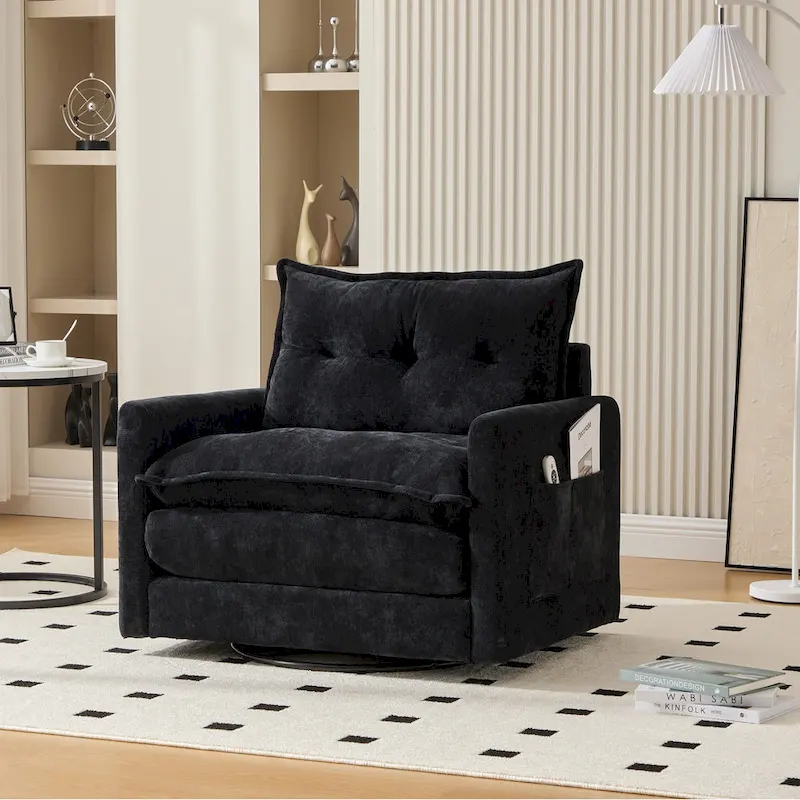 GALDWIN Chenille Upholstered 360Degree Swivel Mid Century Modern Arm Chair for Living Room