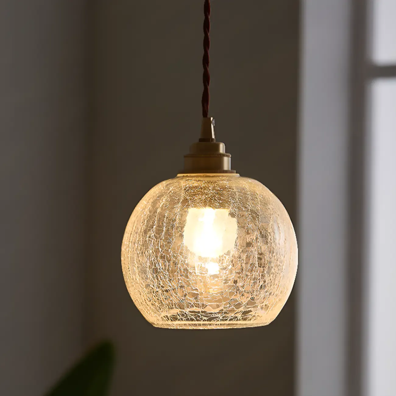 Modern Adjustable Gold Crakle Glass Globe Pendant Light