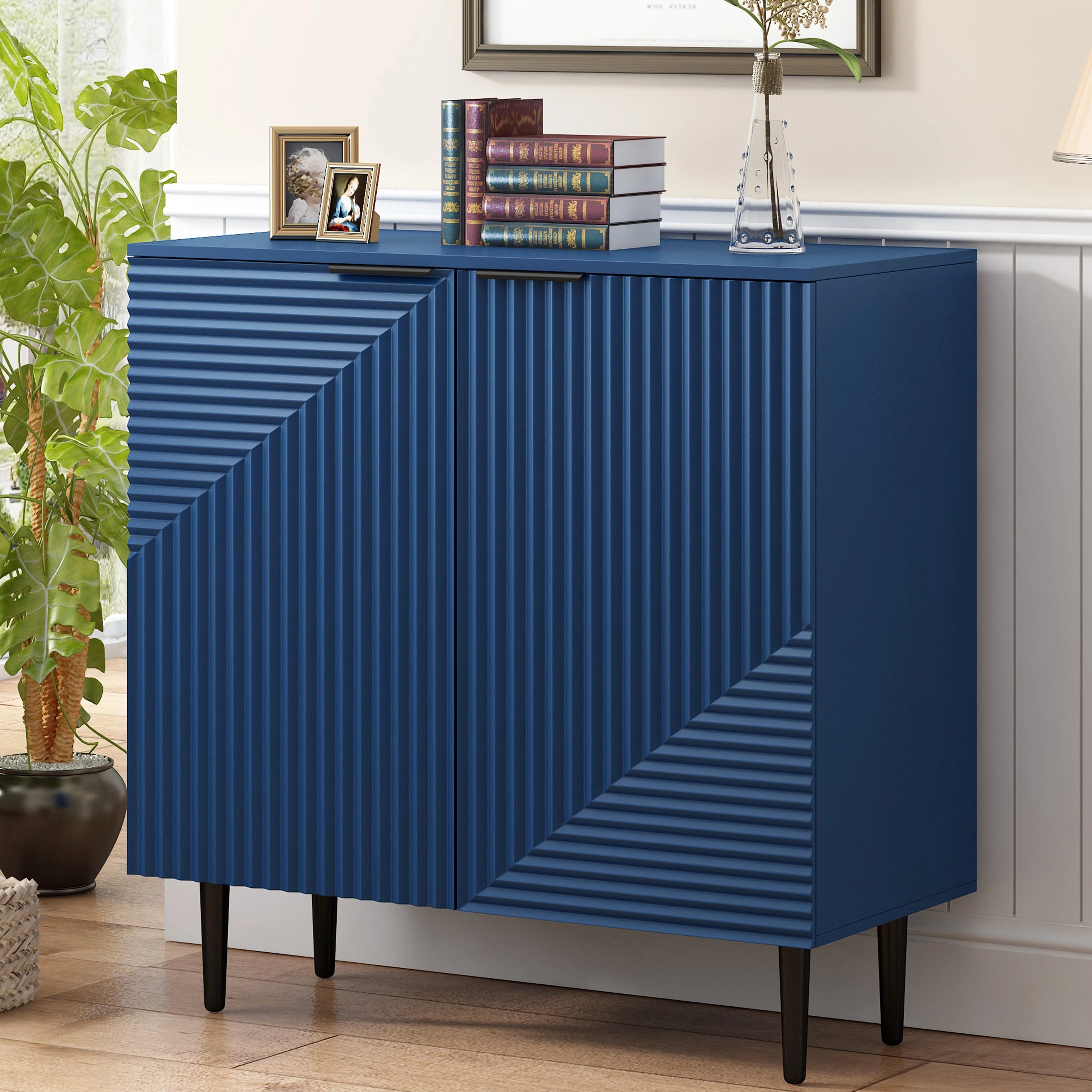 35 in. H Modern 2 Door Storage Cabinet, Adjustable Shelves