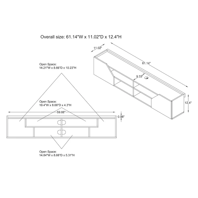 61-Inch Two-Tone White Floating TV Stand with 4 Shelves, Transitional Style Media Console