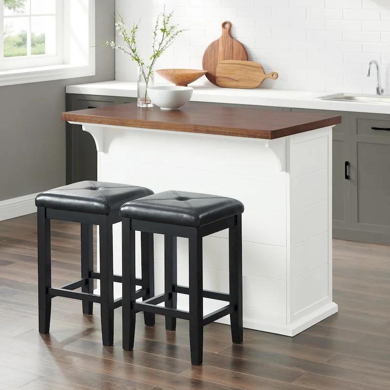 Crosley Bartlett Wood Top Kitchen Island W/Uph Square Stools - 50d x 42w x 36h