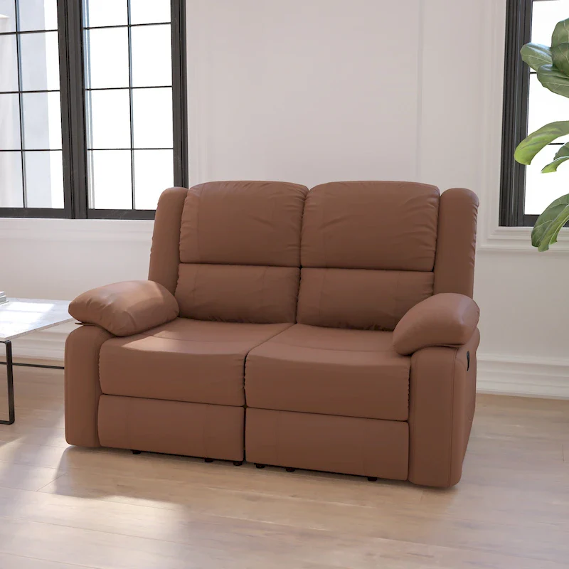 Contemporary Upholstered Recliner Loveseat with Headrests and Armrests