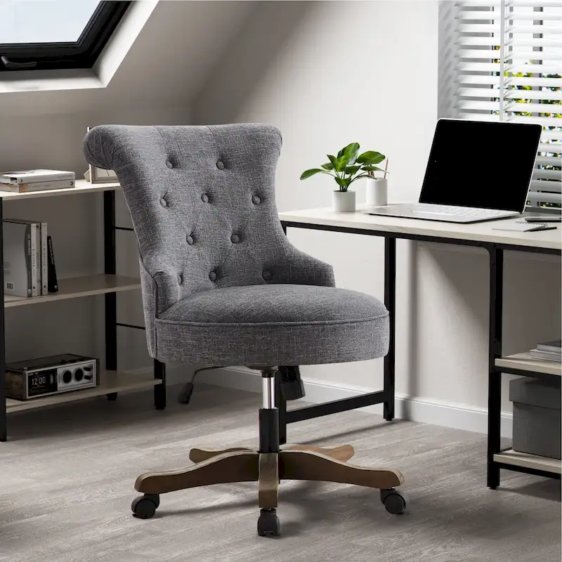 Office Chair with Wheels, Adjustable Height, Linen Fabric Upholstered Computer Desk Chair Swivel