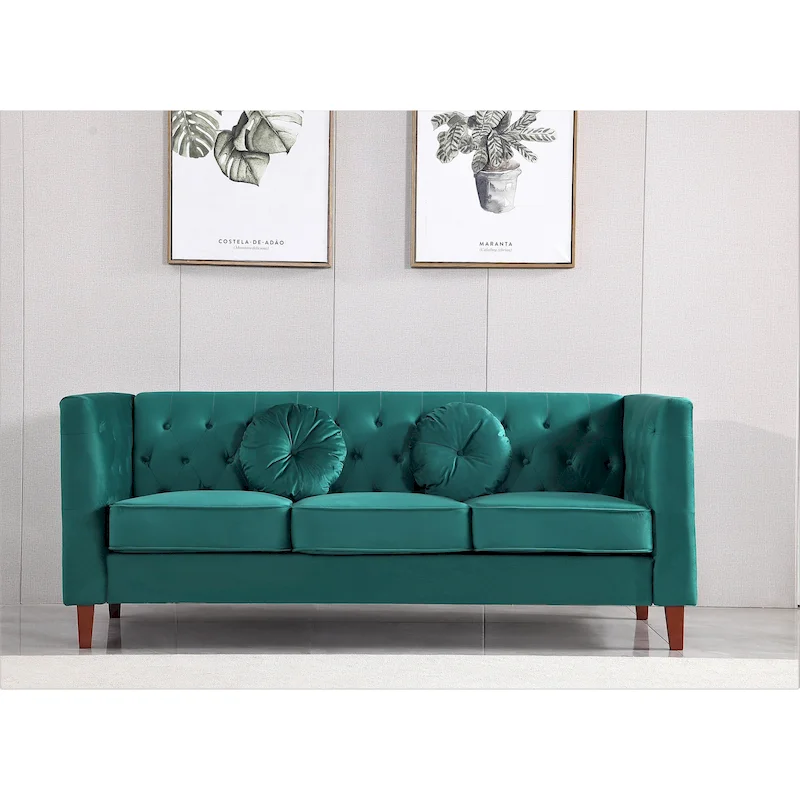 US PRIDE FURNITURE Velvet Classic Chesterfield Sofa with Wood legs