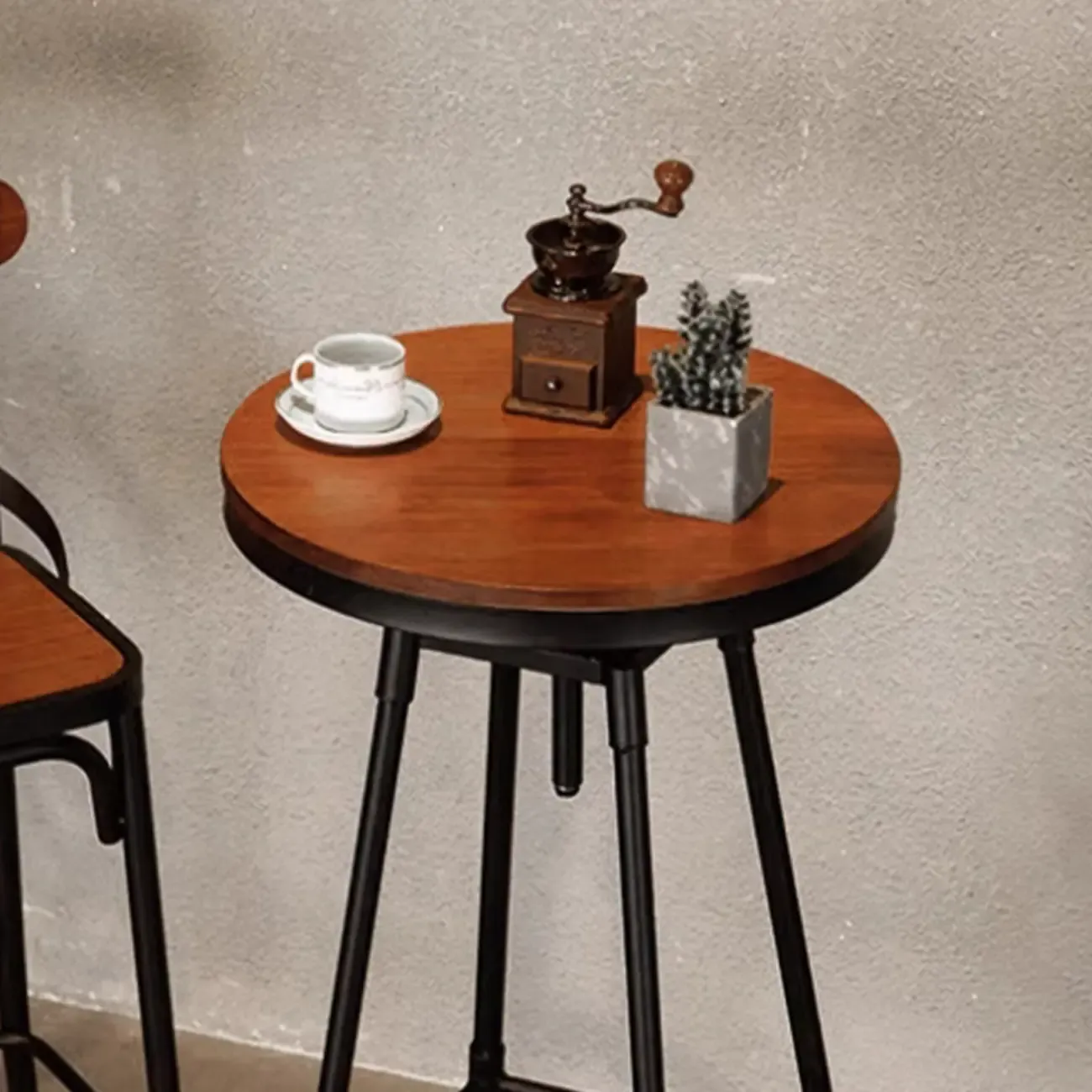 Rustic Wooden Adjustable Pub Bar Table with Metal Footrest