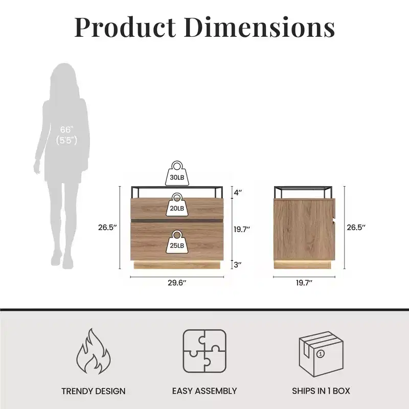 RealRooms Devon Nightstand with Drawers