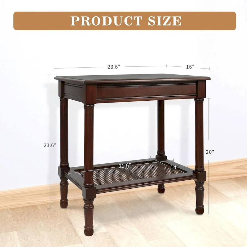 Copper Grove Reine Cream Side Table with Rattan Shelf