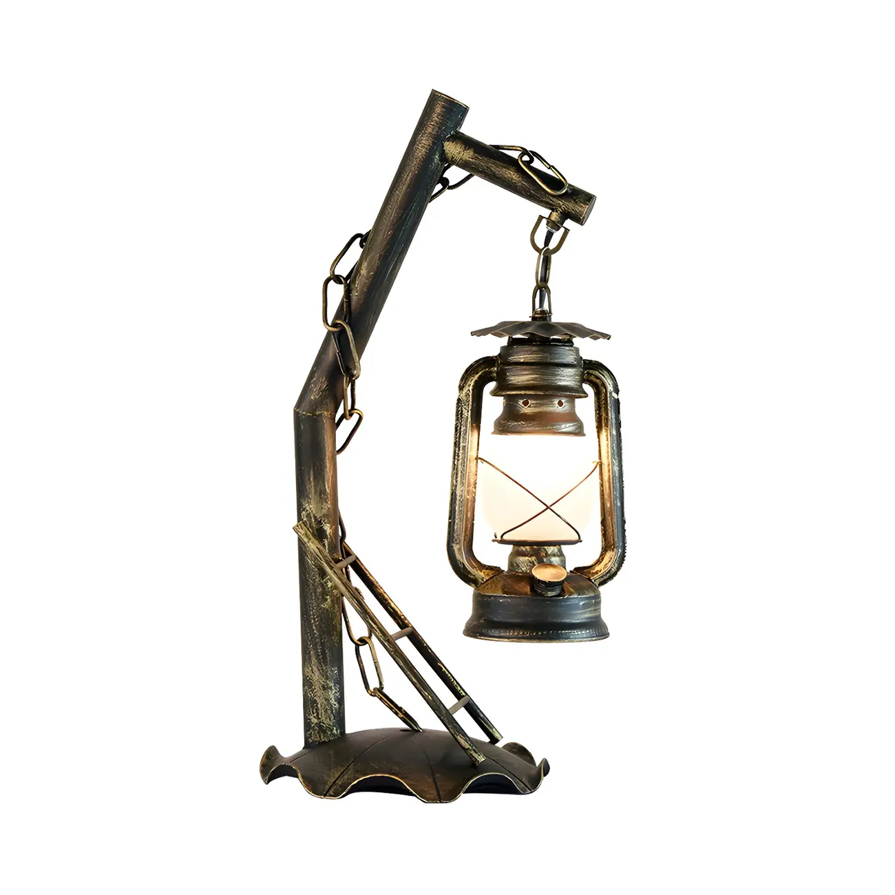 HomeyFad Industrial Rustic bronze Metal Lantern Table Lamp in Brass