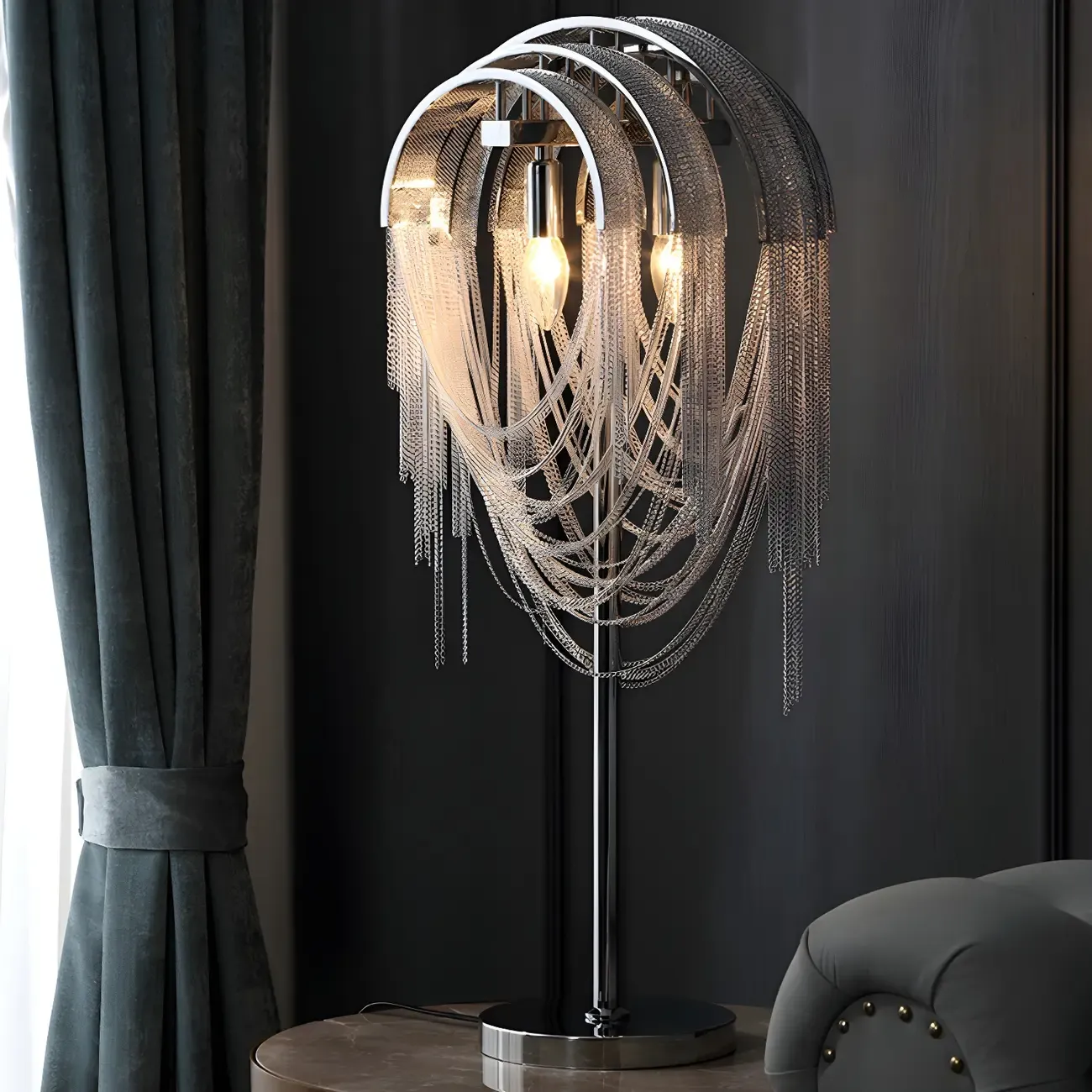 Contemporary Silver Chain Decorative Table Lamp