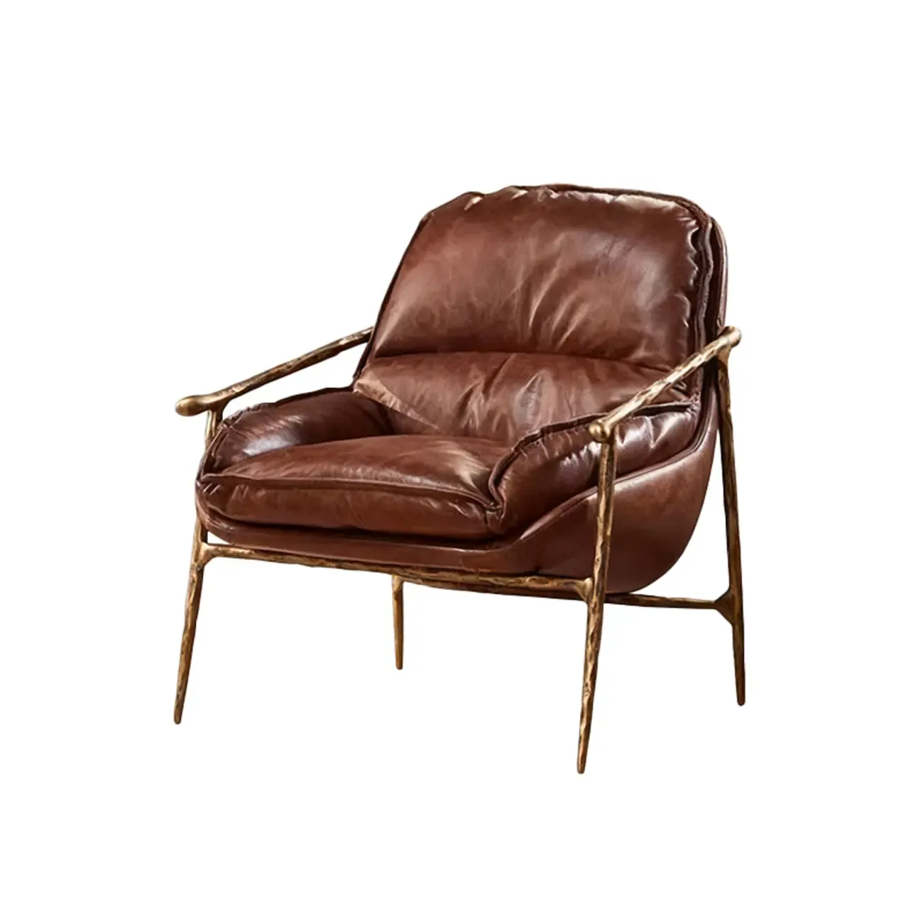 Mid-Century Modern Genuine Leather Accent Armchair