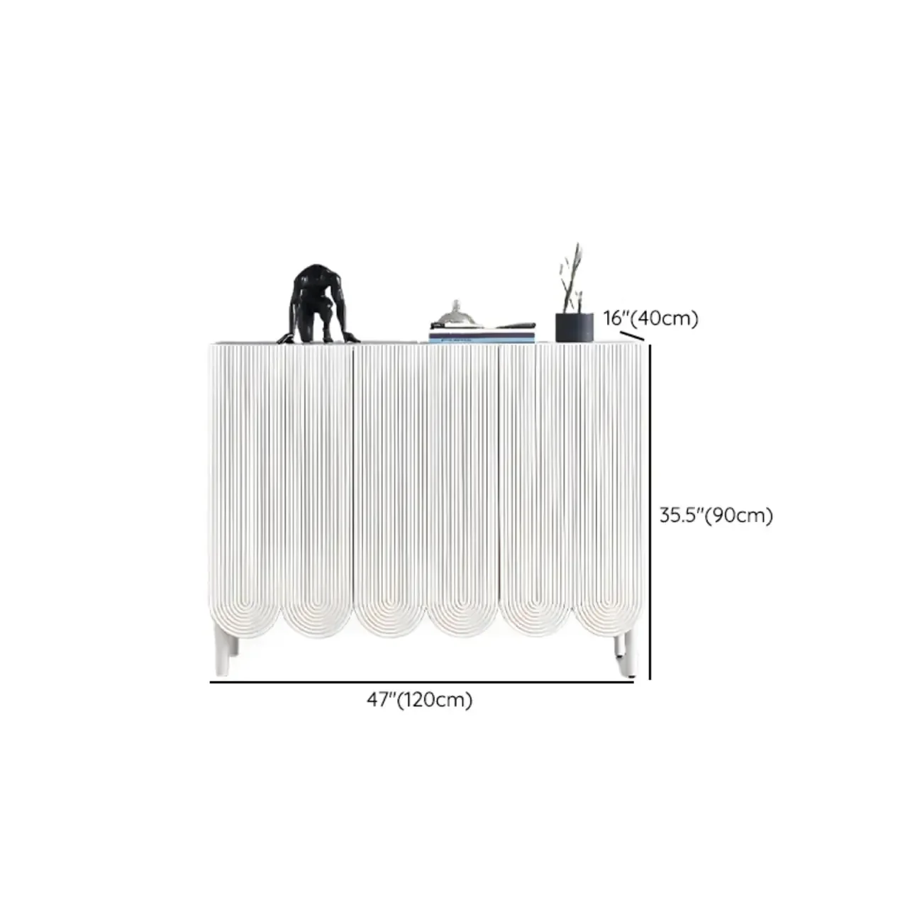 Modern White Wood Scalloped Adjustable Shelves Cabinet