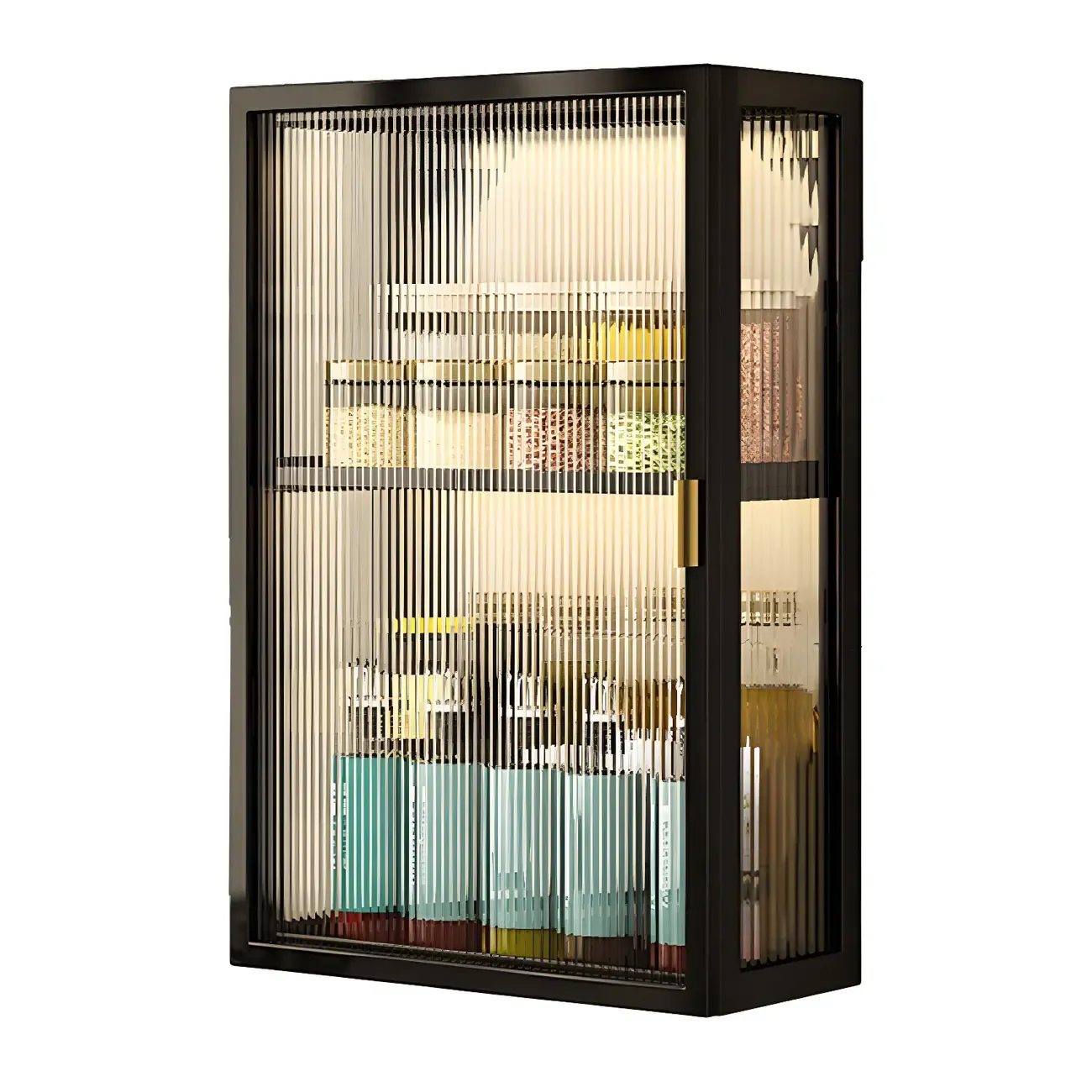 Kitchen Black Modern Metal Floating China Cabinet