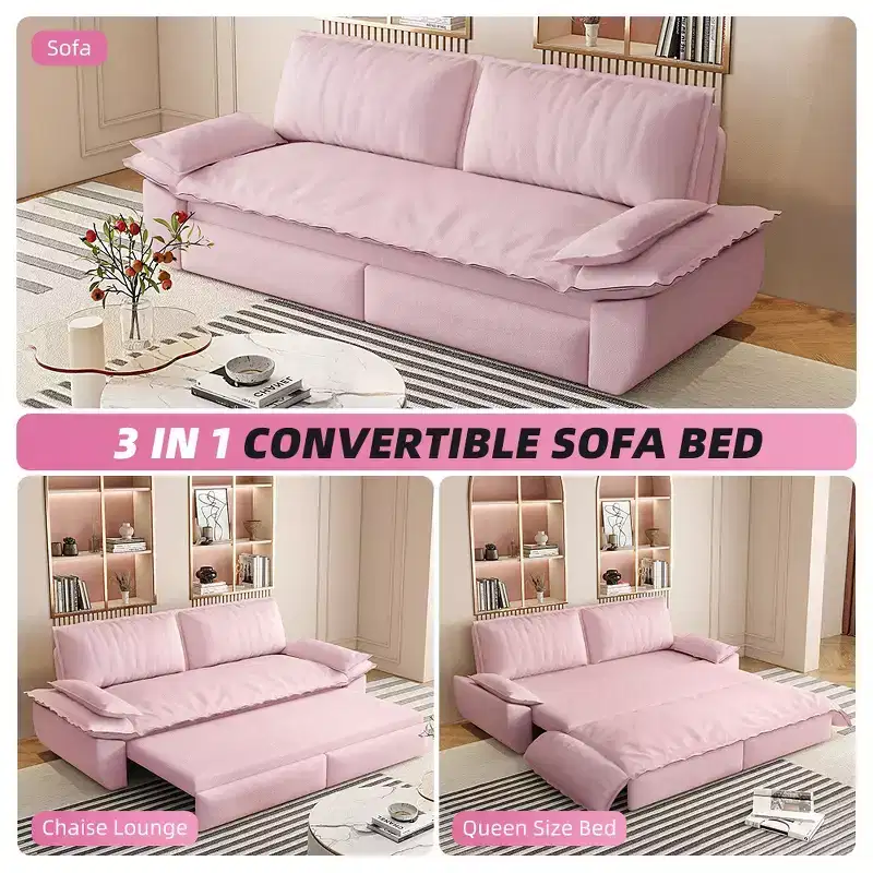Whisen 3-in-1 Queen Velvet Sleeper Pull Out Sofa Bed, Convertible Loveseat Sofa Couch