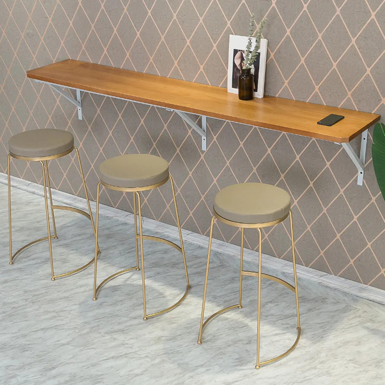 Rectangular Solid Wood Wall Mounted Bar Table