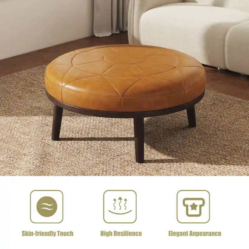 34.5 W Full-Grain Genuine Italian Leather Ottoman Set of 2