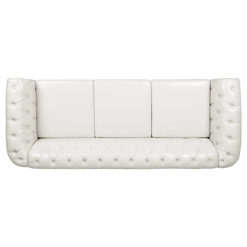 White 84.65 Chesterfield PU Leather 3-Seater Sofa with Button Tufted Backrest