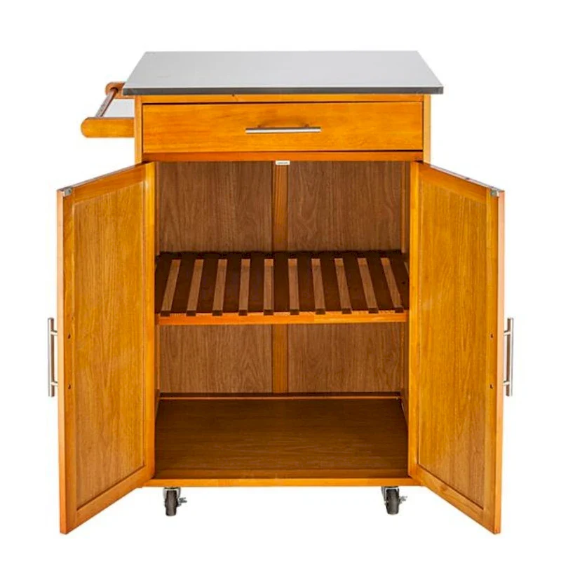 Moveable Kitchen Cart with Stainless Steel Table Top & One Drawer & One Cabinet Sapele - (28.74 x 18.90 x 35.04)
