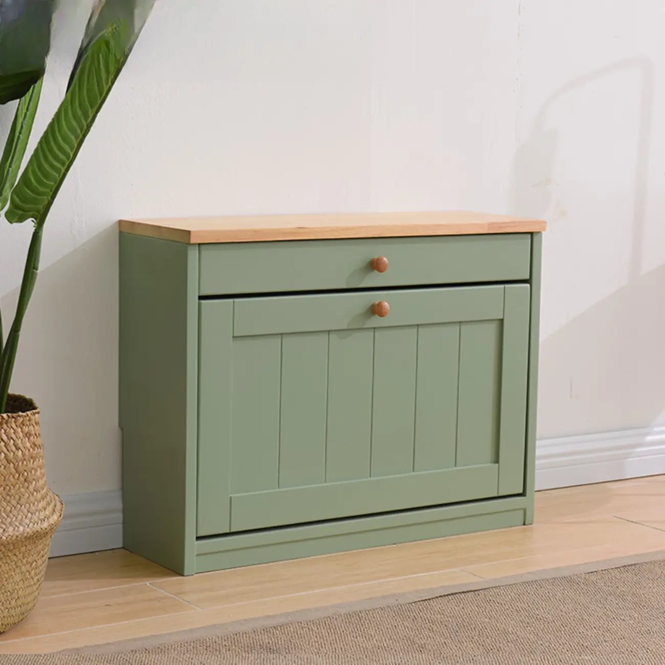 Entryway White/Tawny Wooden Wall-Mounted Shoe Cabinet