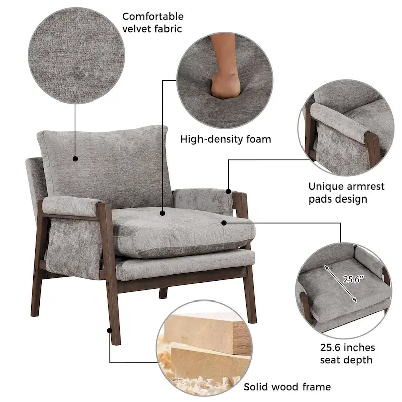Roundhill Furniture Kelly Mid-Century Modern Velvet Accent Armchair