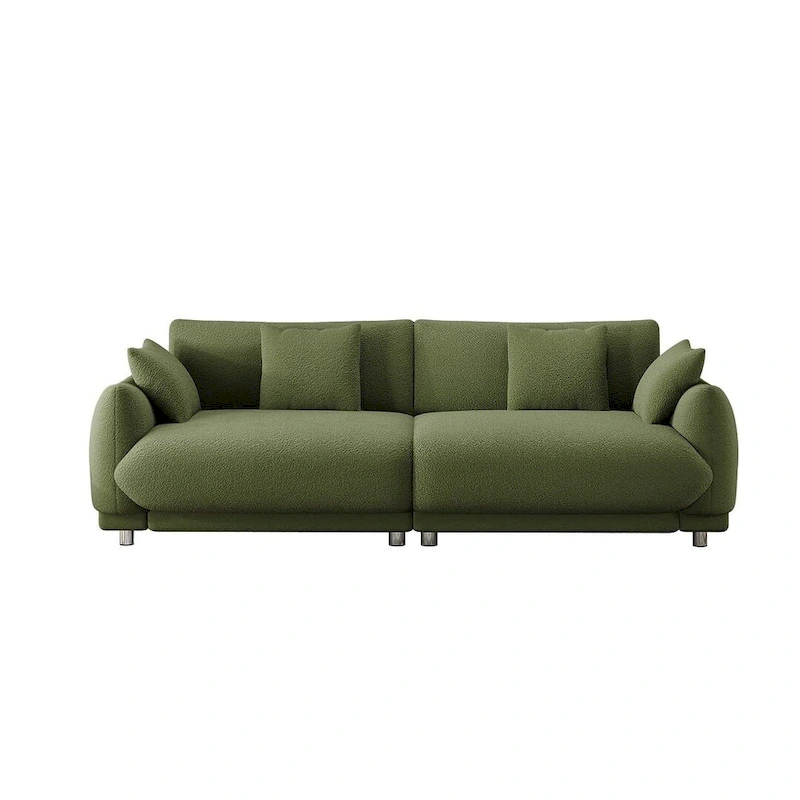 86.6  Modern Teddy Velvet Triple Sofa with 4 Pillows and Metal Legs