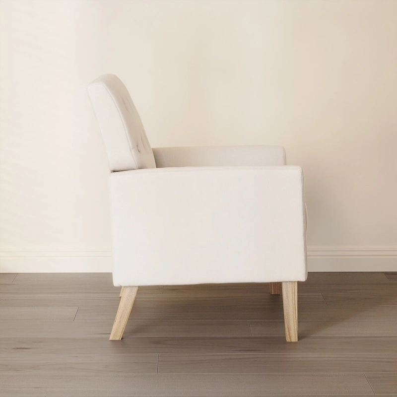 LUE BONA Modern Upholstered Accent Chair Linen Fabric Button Tufted Armchair with Solid Wood Frame - 28.5 W X 27.25 D X 33.75 H