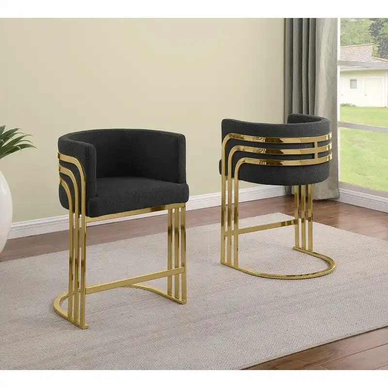 Best Quality Furniture Teddy Fabric Barstool with Gold Chrome Base (Set of 2) - N/A