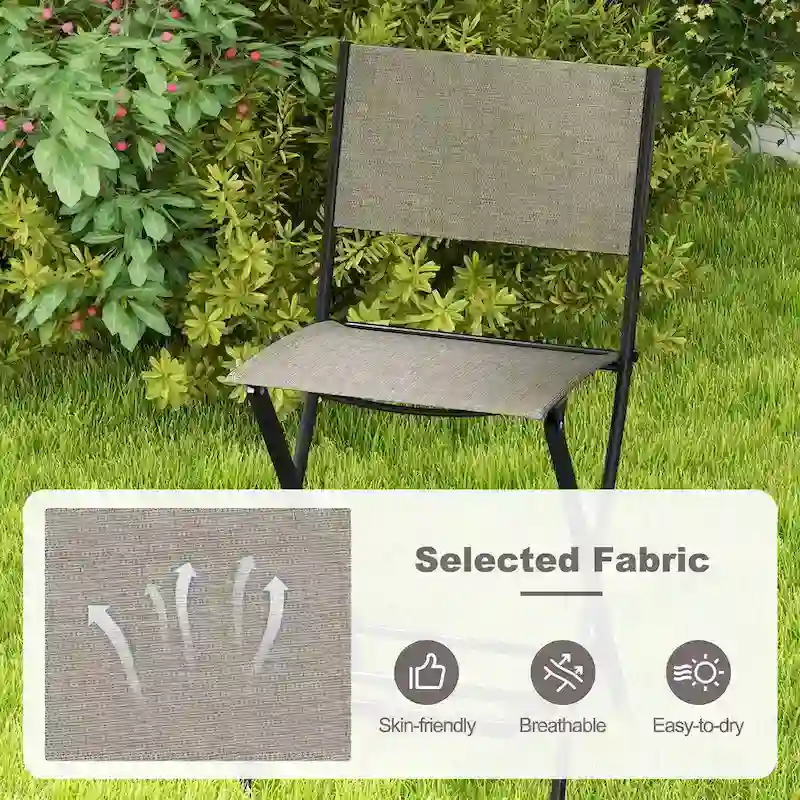 Folding Bar Stools Set of 2 Patio Sling Chairs w/ Backrest