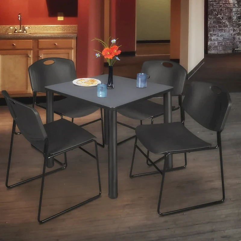 30-Inch Square Breakroom Table Set with 4 Stack Chairs