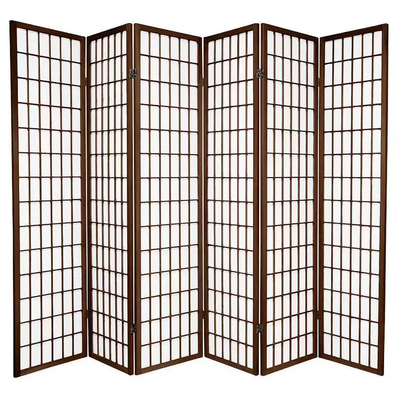 Oriental Furniture 6 ft. Tall Window Pane Shoji Screen - Walnut (6 Panels): Folding Privacy Partition
