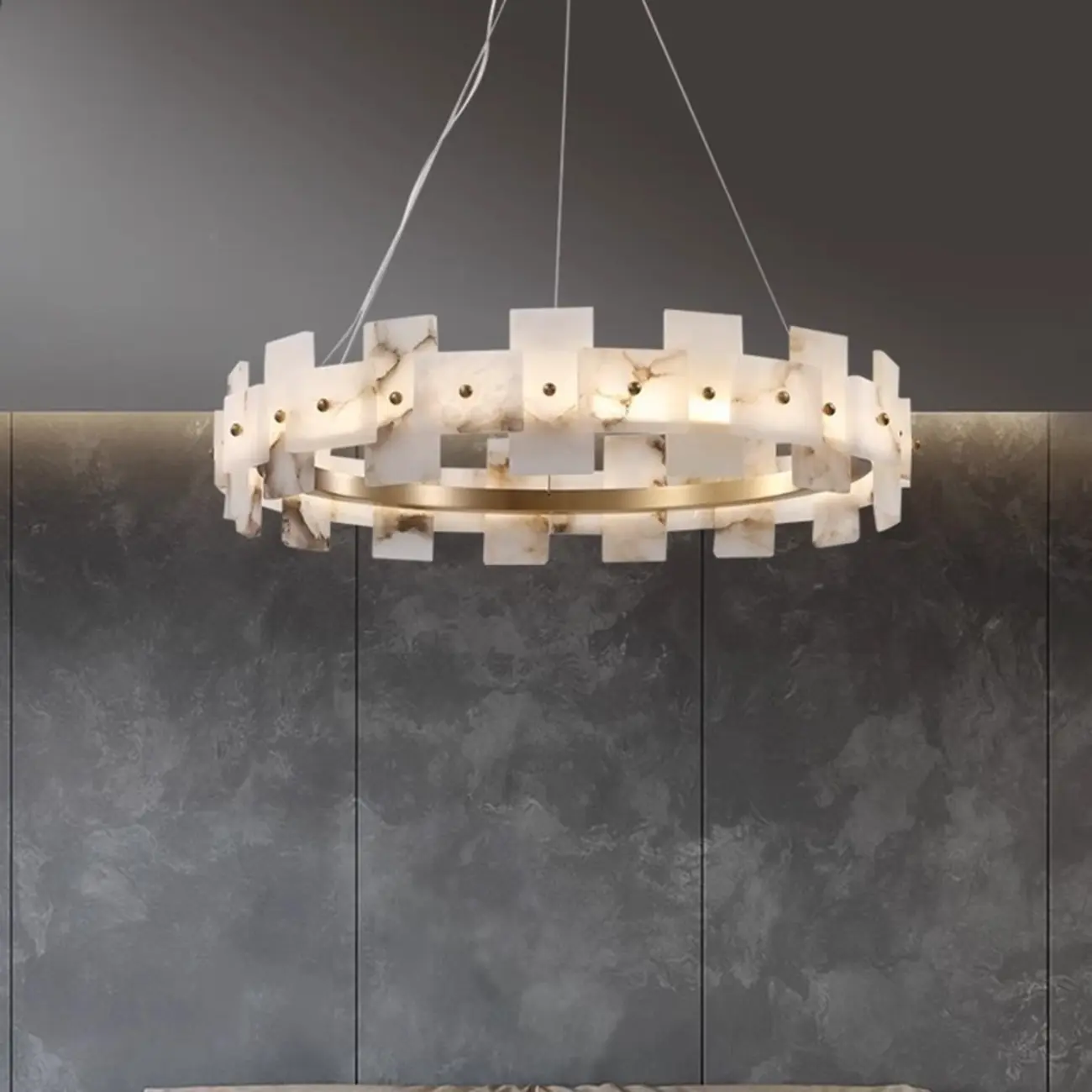 Geometric Gold-White 1-Tier Stone LED Chandelier
