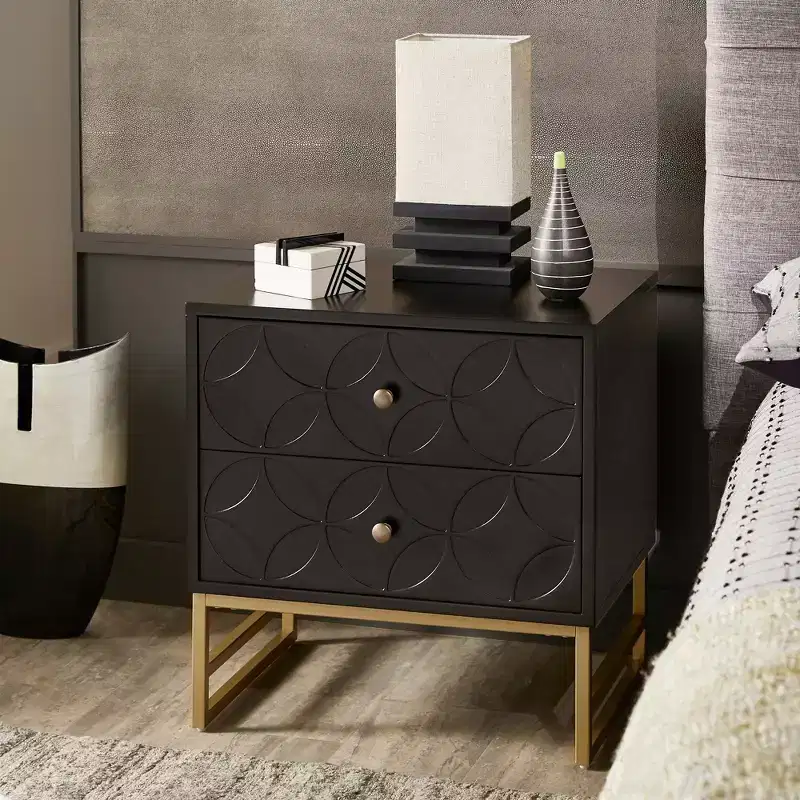 Black/Gold, Blue, Grey & White/Gold Arched Diamond Metal Nightstand with Drawer