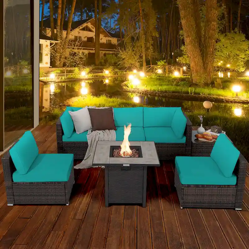 Costway 7PCS Patio Rattan Furniture Set 30 Fire Pit Table Cover - See Details