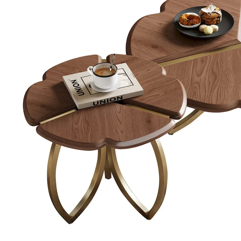 Mid-Century Round Walnut Wood Finish Nesting Coffee Table Set 2 Pieces - 39.8W * 39.8L * 15H