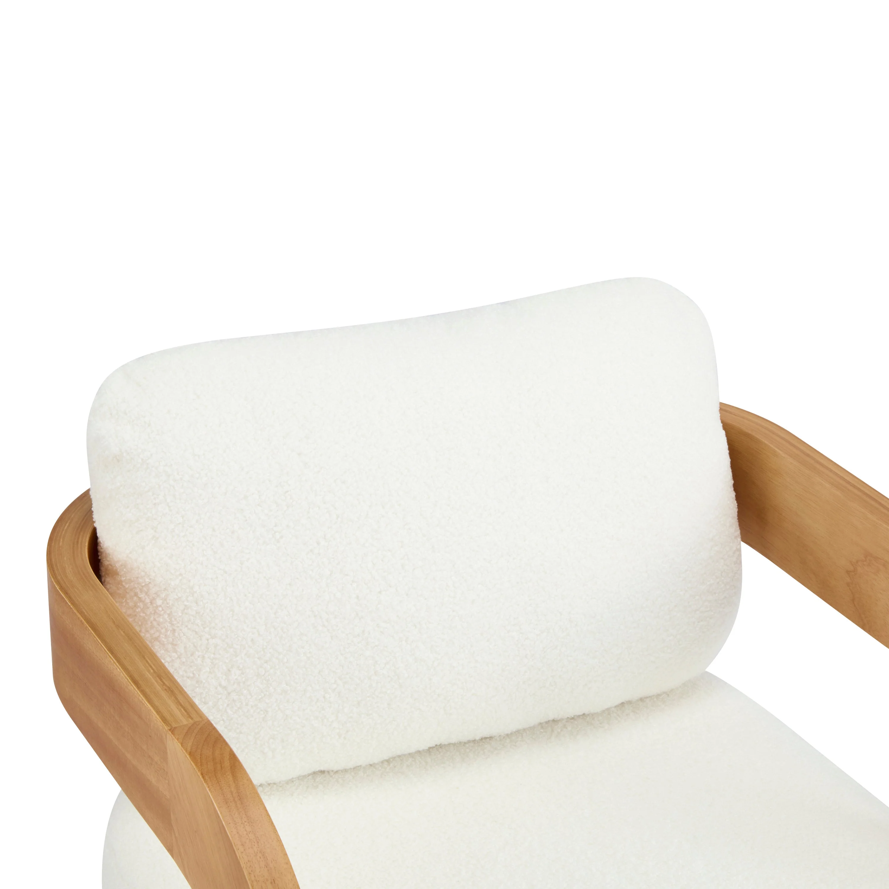 White Boucle 2 Pack Dining Chairs with Pillow Back and Solid Wood Frame