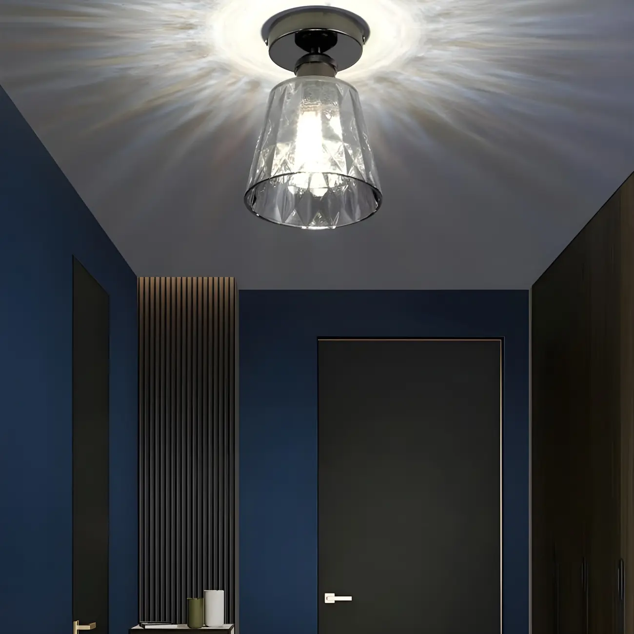 Black Conical Clear Glass Modern Semi Flush Ceiling Light