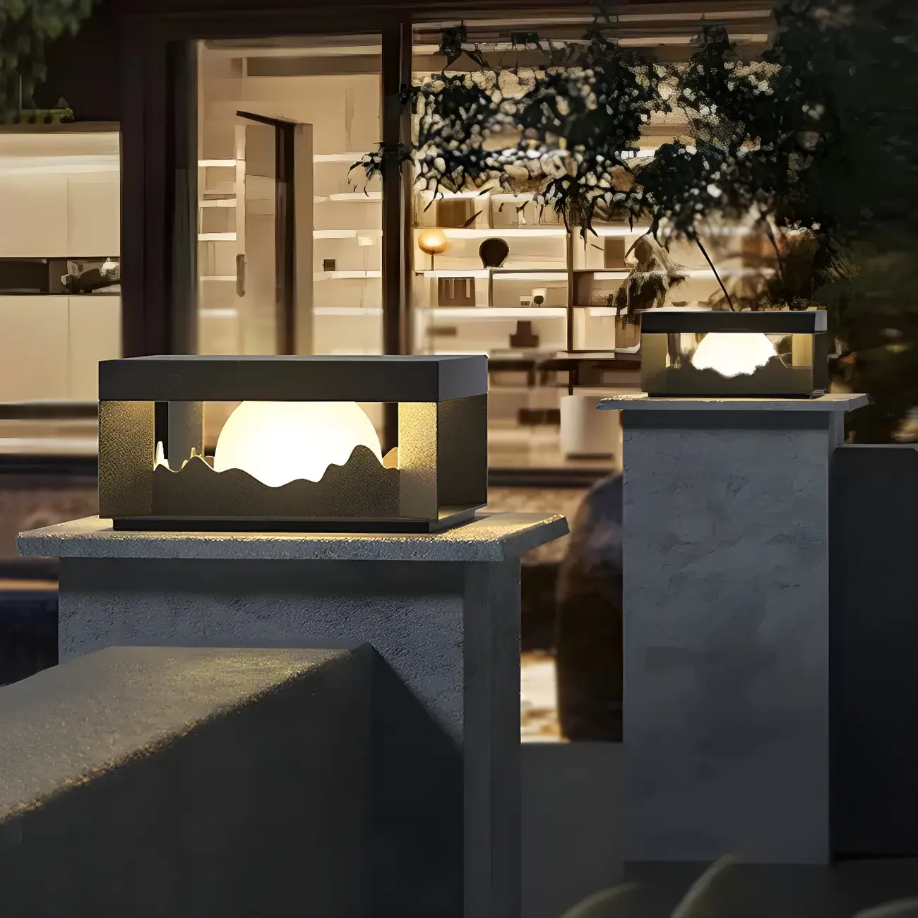 Elegant Stainless Steel Black Square Post Table Lamp