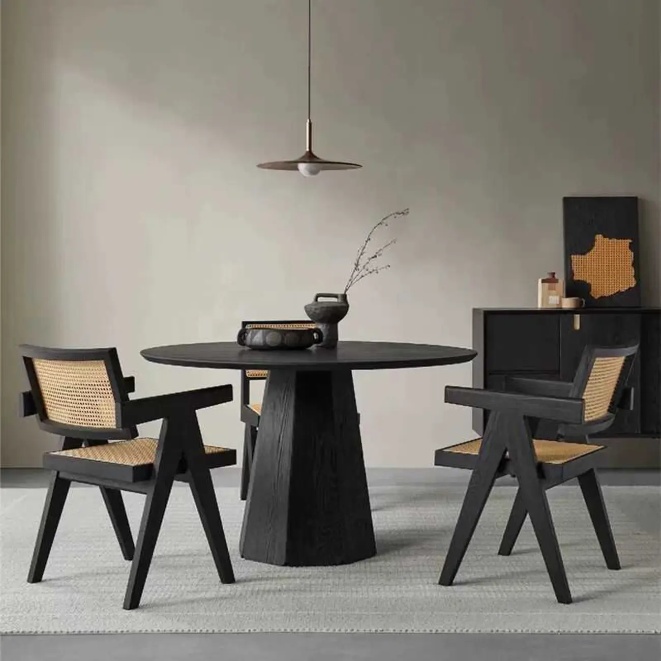 Modern Black Wood Round Dining Table