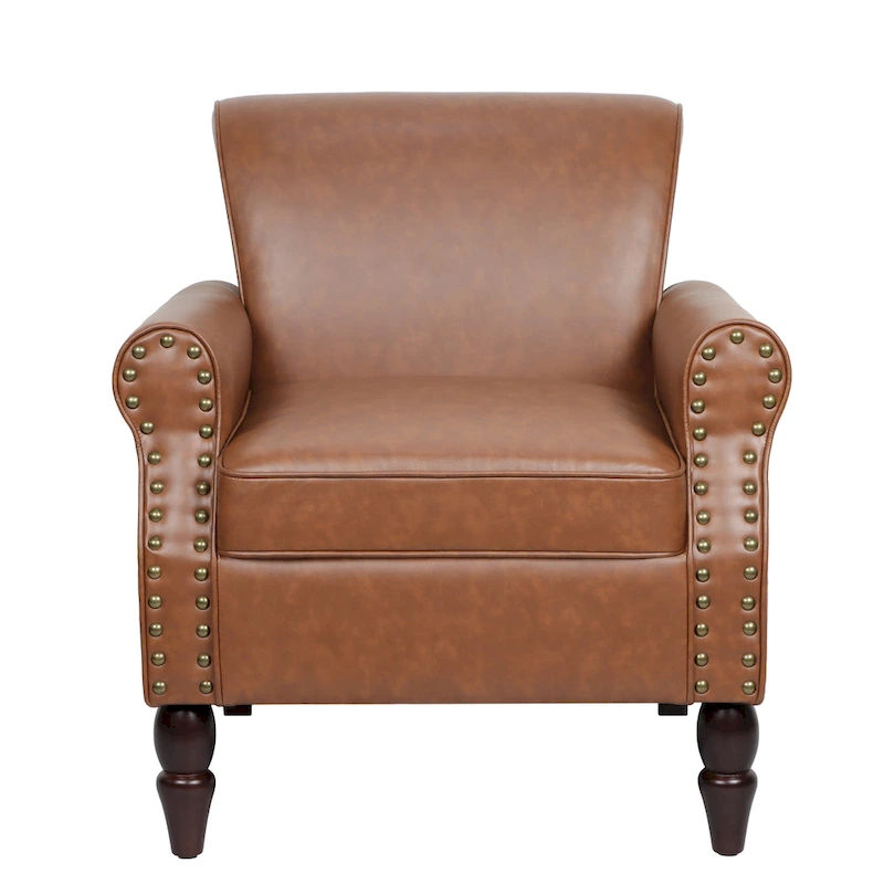 Nailheads Accent Chair Faux Leather Armchair