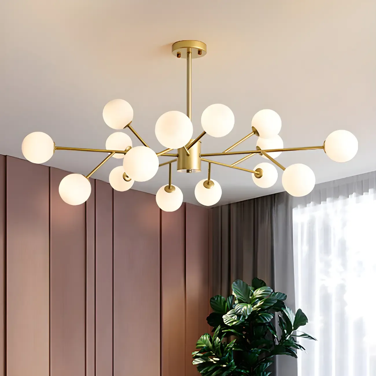 Mid-Century Modern White Globe Glass Sputnik Chandelier
