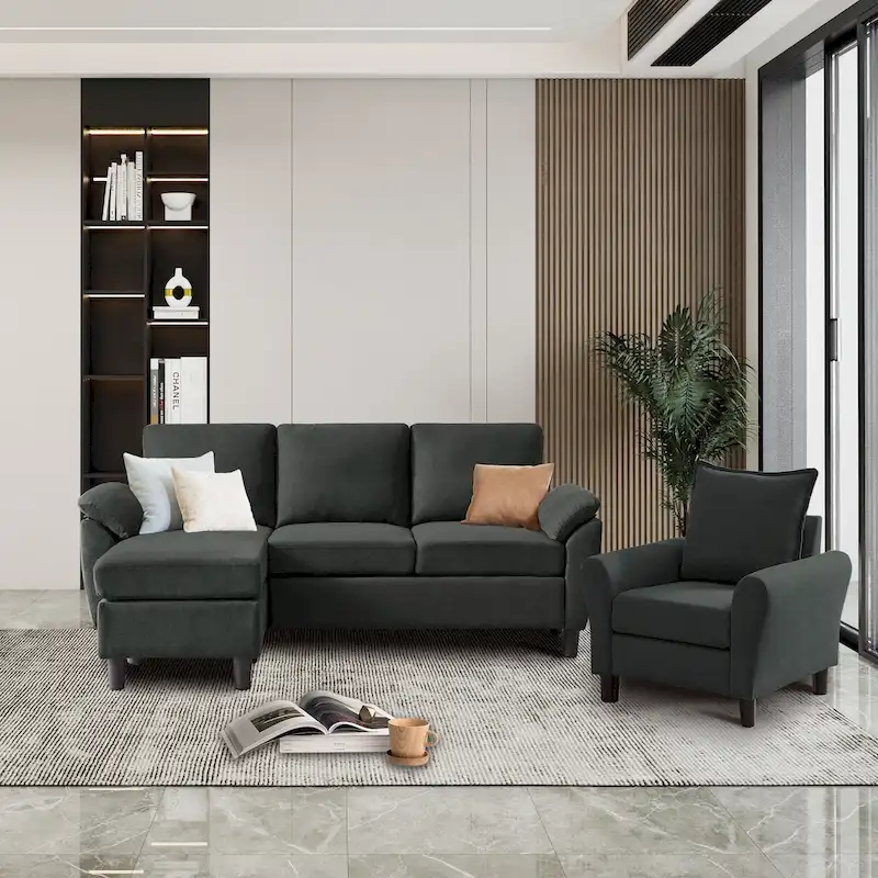 3-Piece Living Room Sectional Sofa Set with Chair and Ottoman
